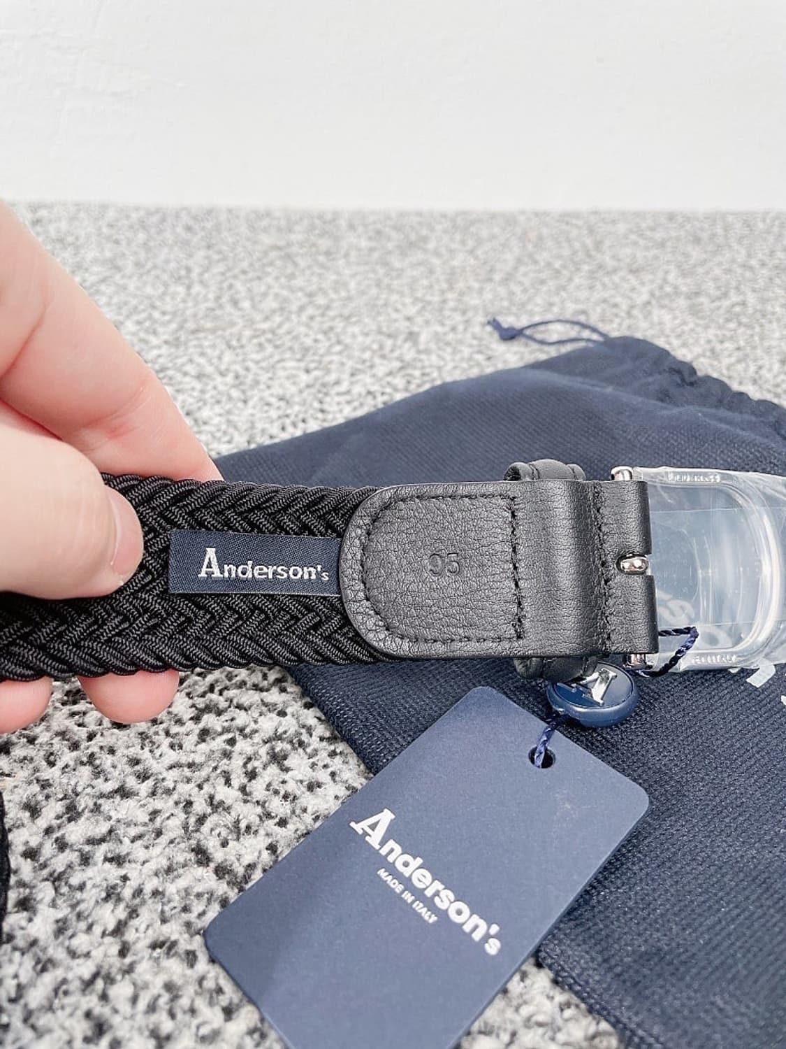 (정품/새상품) 앤더슨즈 남성 블랙 레더 패브릭 위빙 벨트 상품이미지4