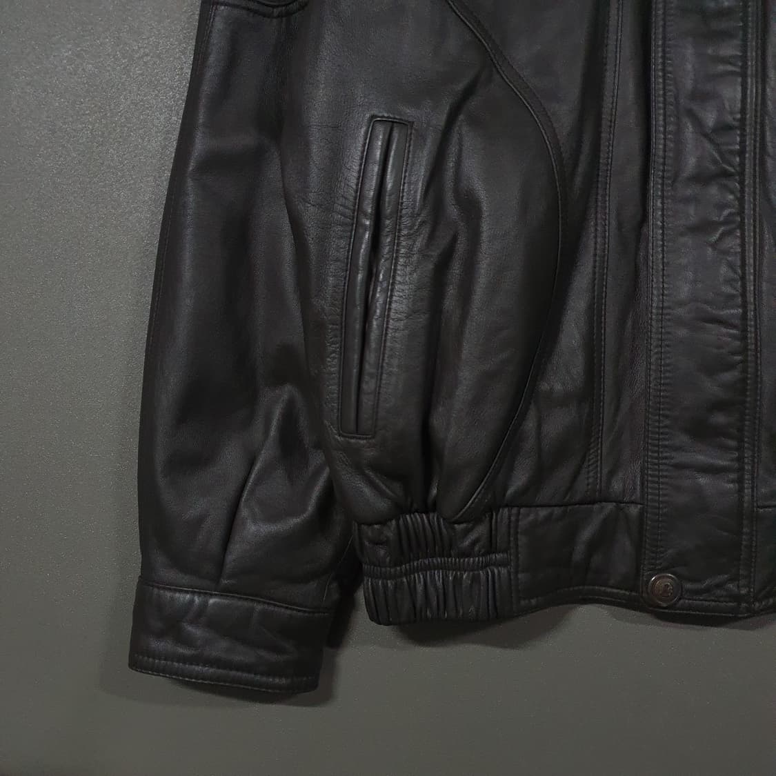 95 (M) HUNKY 고급 양가죽 블루종 램스킨 레더 봄버 블락 자켓 상품이미지3