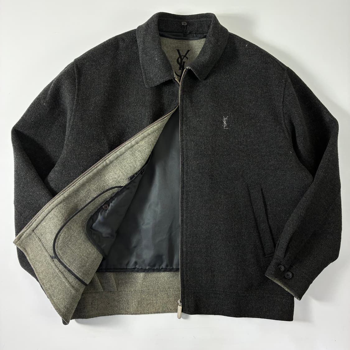 Yves Saint Laurent  입생로랑 퍼카라 울 블루종 차콜 자켓 상품이미지3