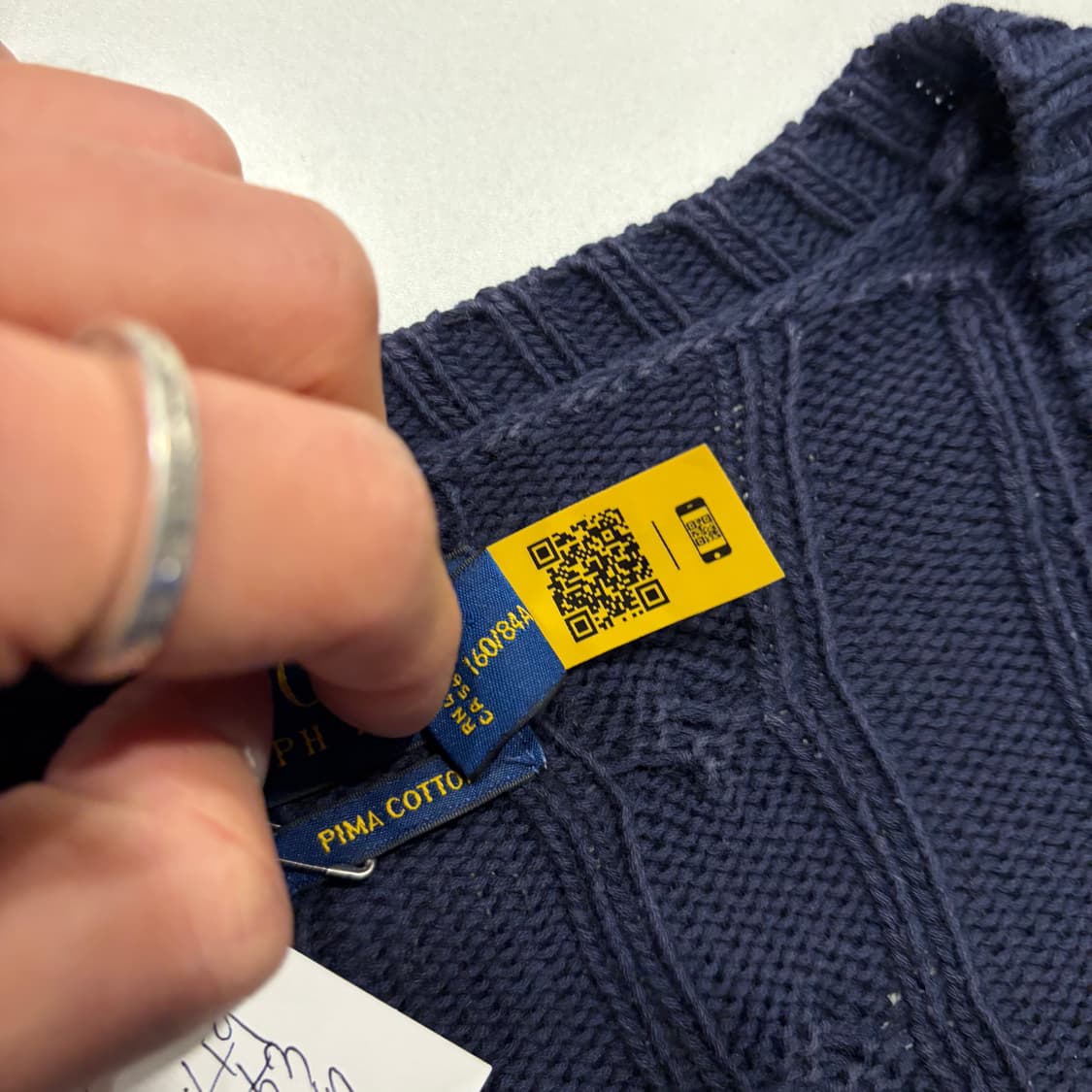 [S] 22s 폴로 랄프로렌 피마코튼 케이블 브이넥 니트 네이비 C789 상품이미지5