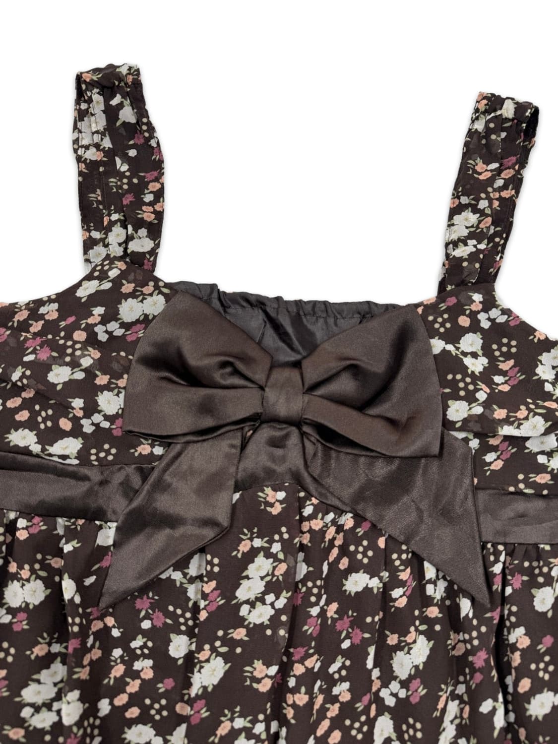 빈티지 브라운 리본 플라워 레이어드 슬리브리스 상품이미지3