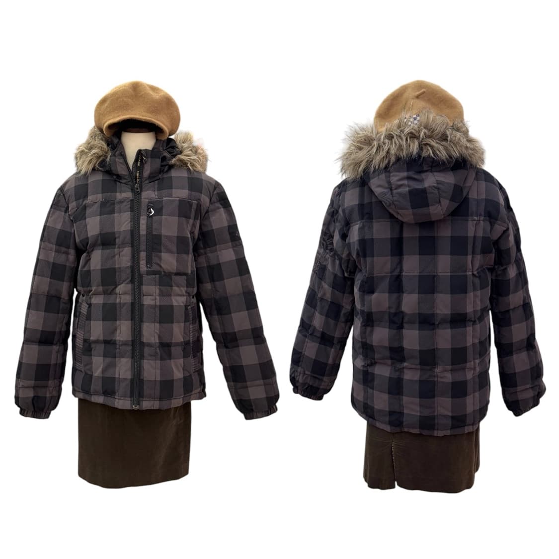 키스마크 체크 패디드 다운 퍼 자켓 블랙/그레이 상품이미지10