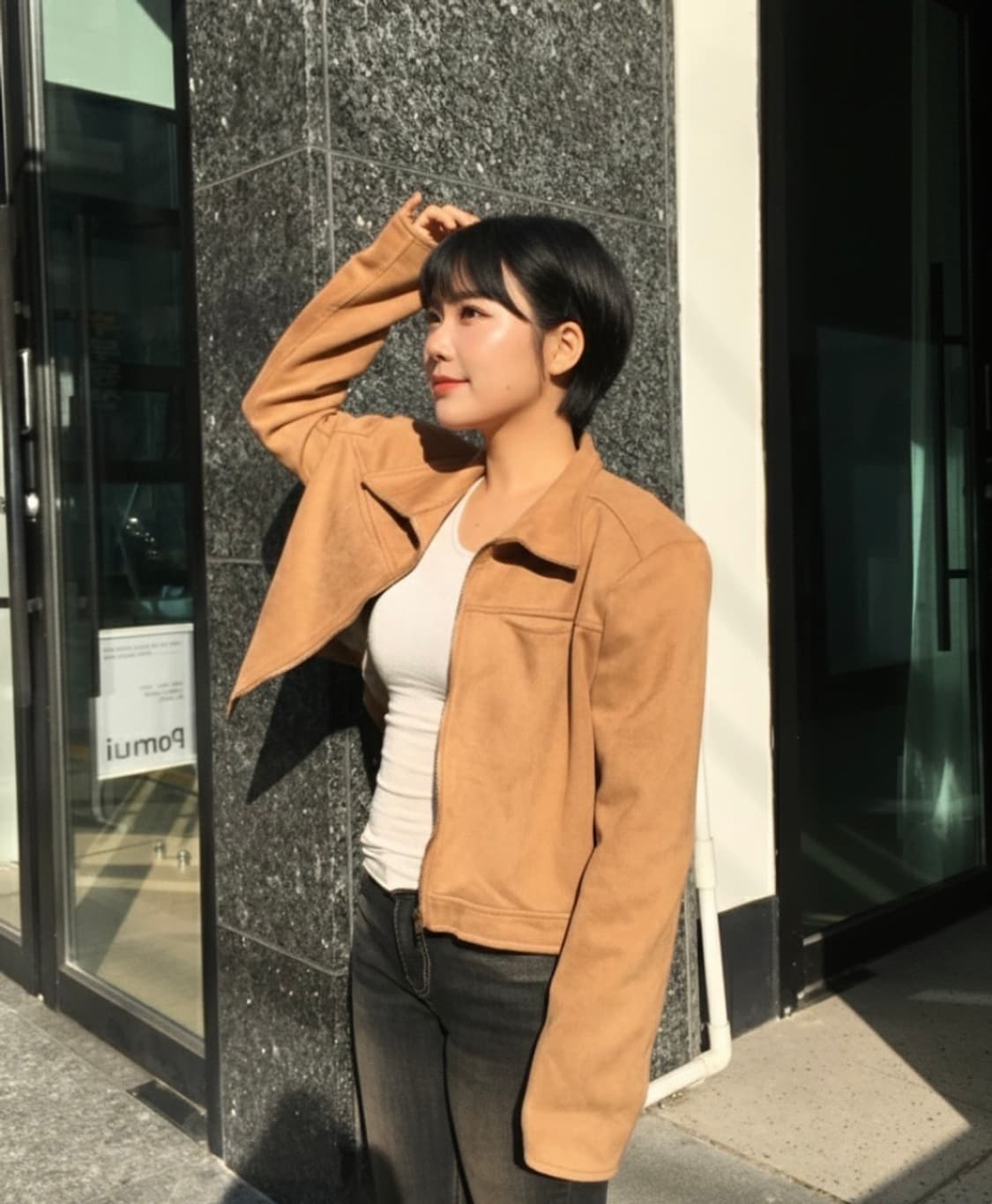 스웨이드 크롭 자켓 카멜(L) 상품이미지2