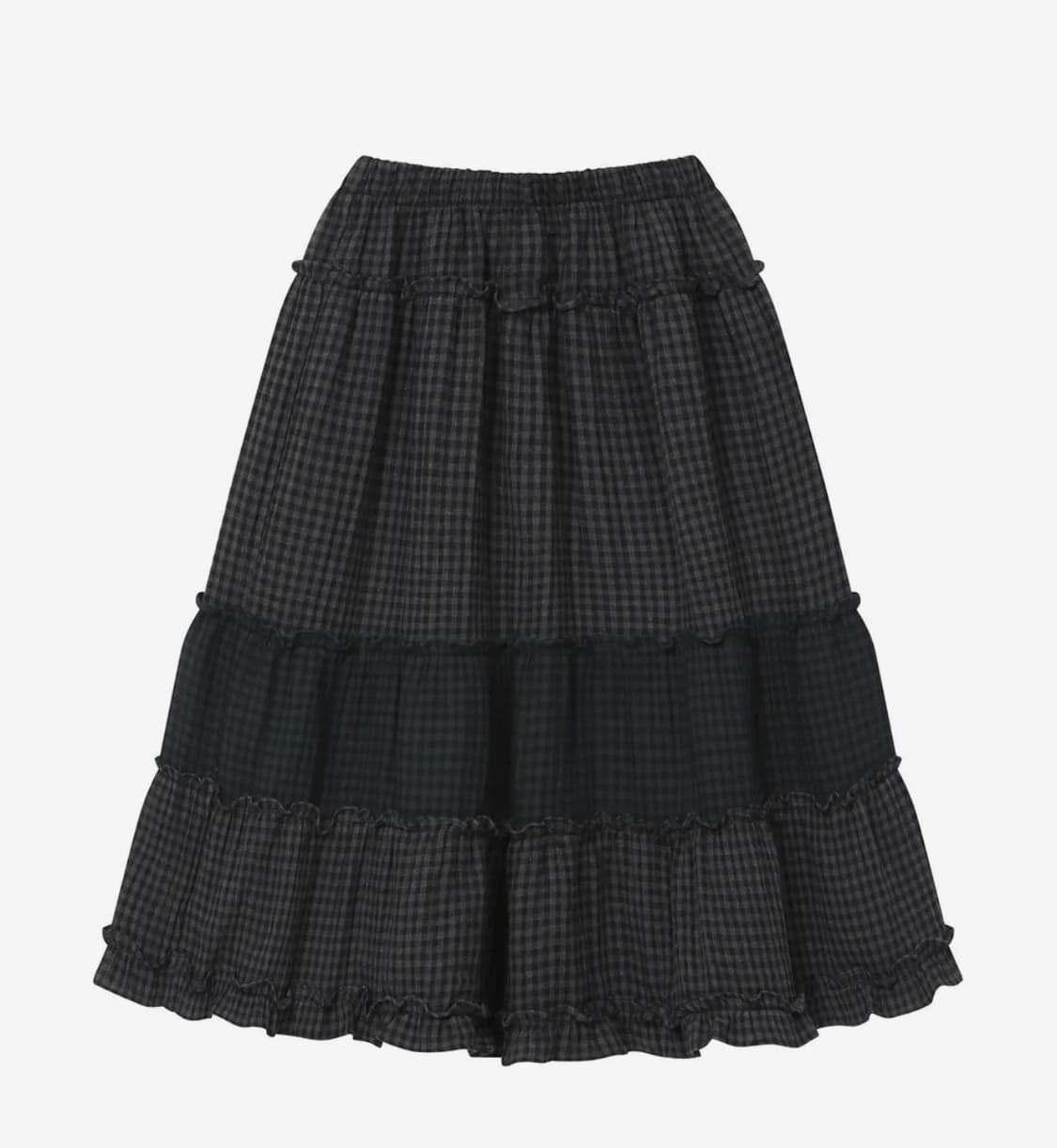 바우프 빈티지 프릴 스커트 체크 블랙 상품이미지1