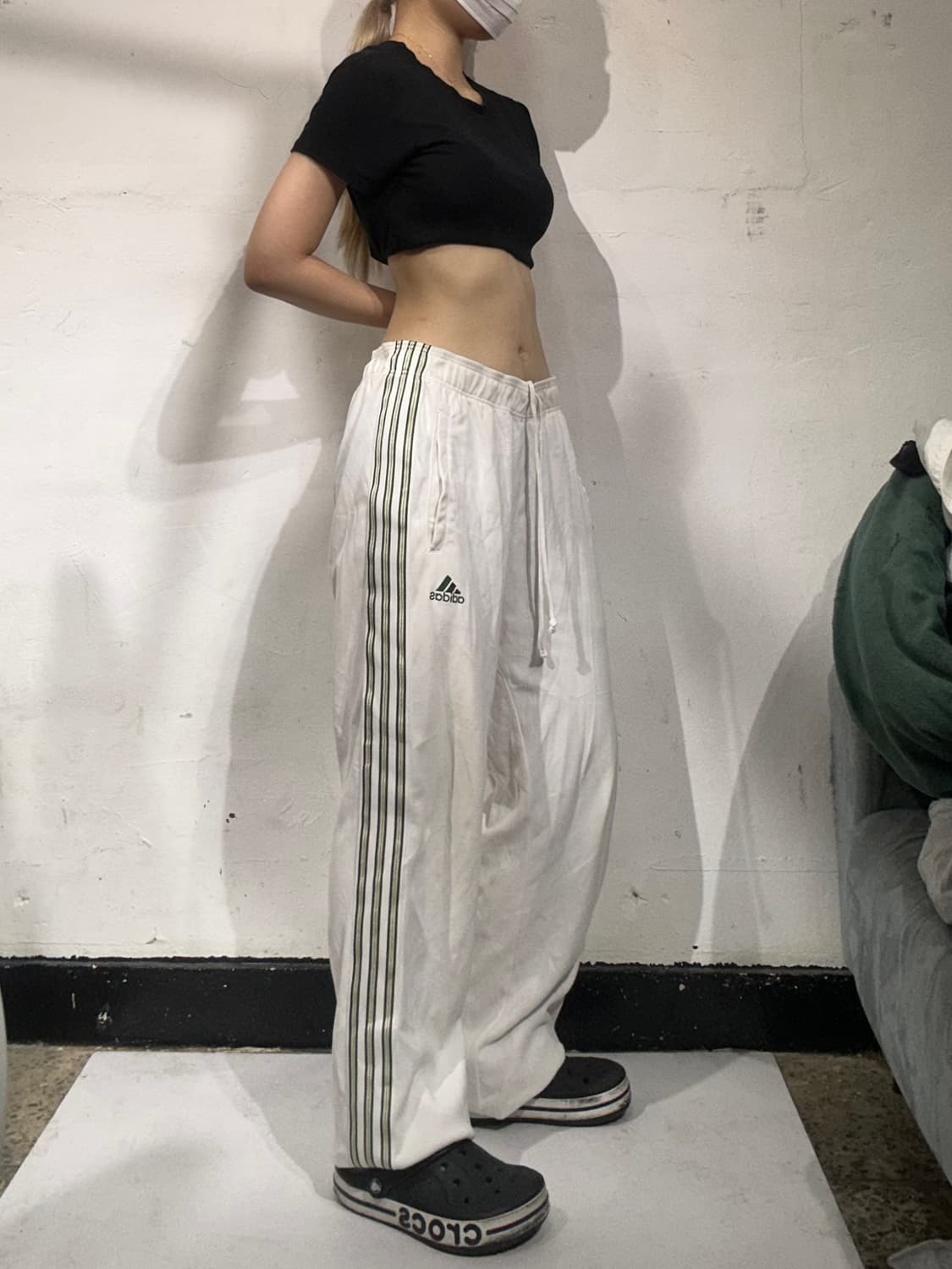 아디다스 대장급 화이트 그린 삼선 와이드 트레이닝 팬츠 M 상품이미지1