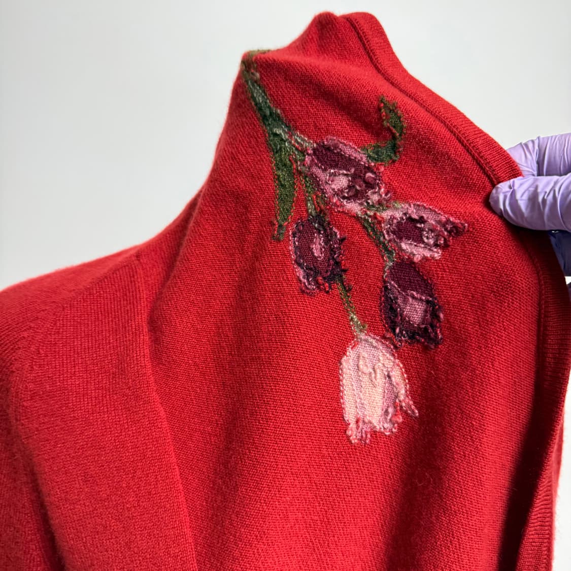 [캐시미어 100%] 플라워 자수 레드 롱 가디건 42 상품이미지4