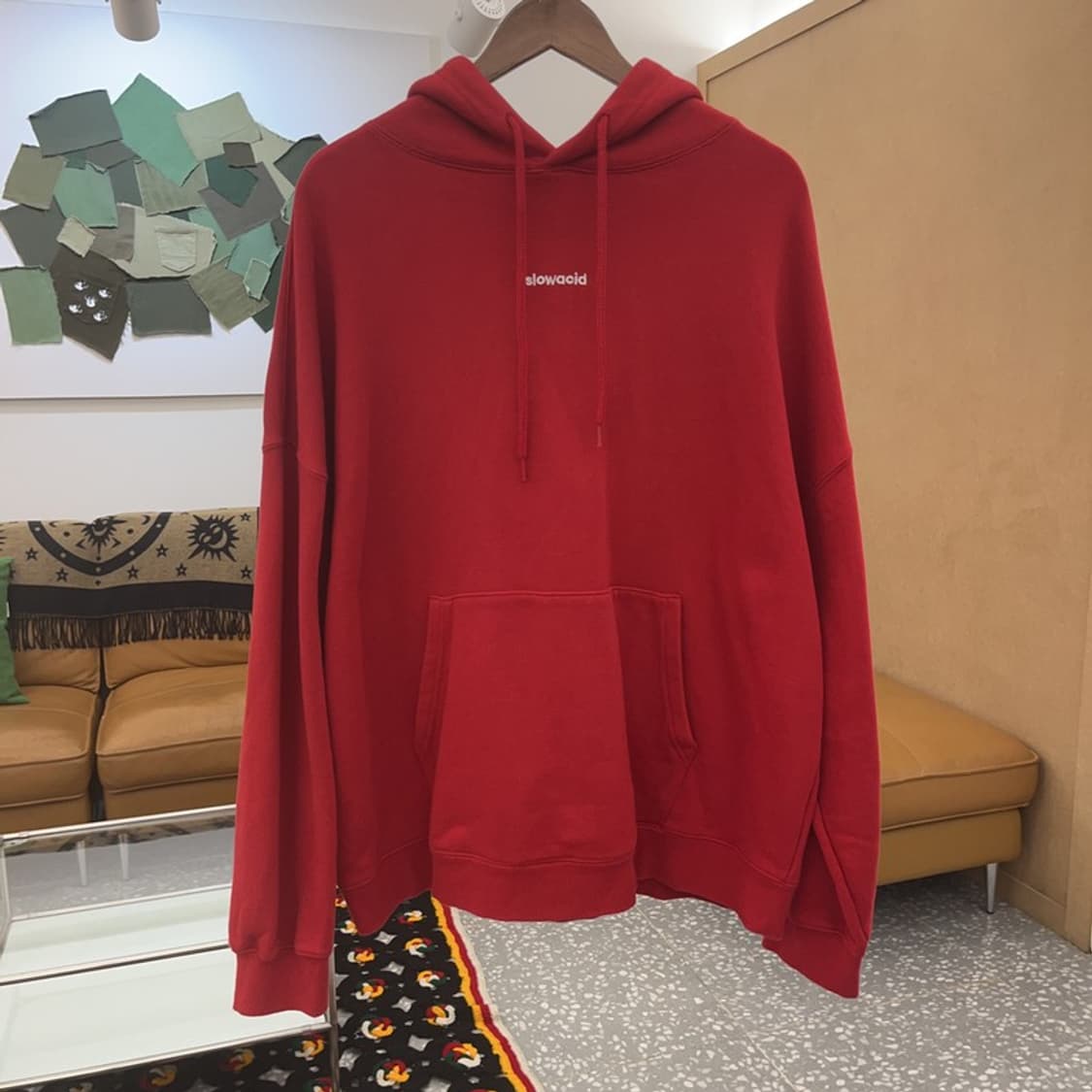 슬로우애시드 레트로 오버핏 비비드 레드 후드티 L C06898 상품이미지3