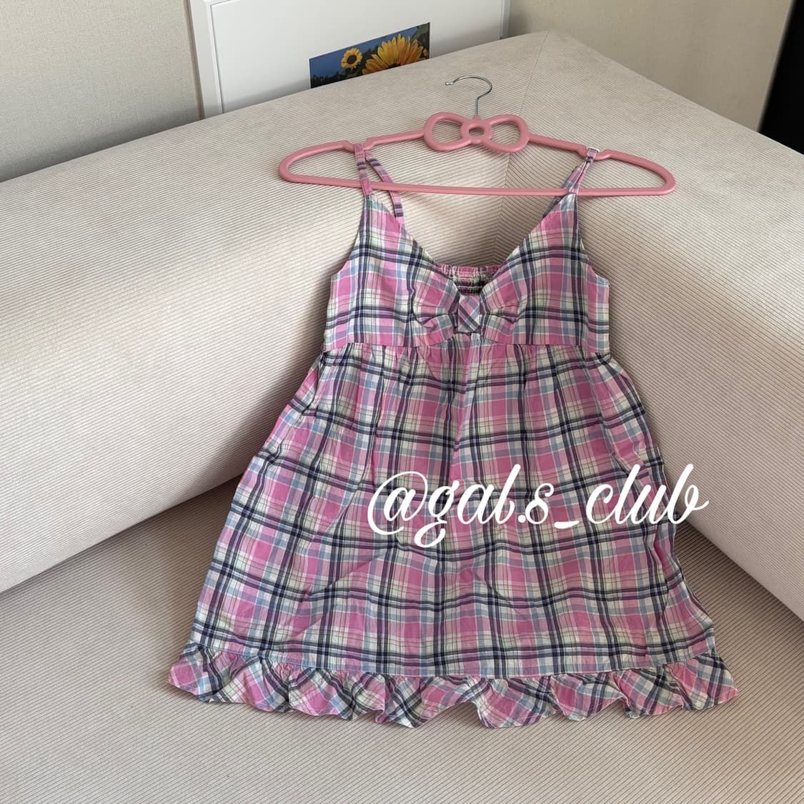 JPN cotton candy plaid ribbon sleeveless 상품이미지1