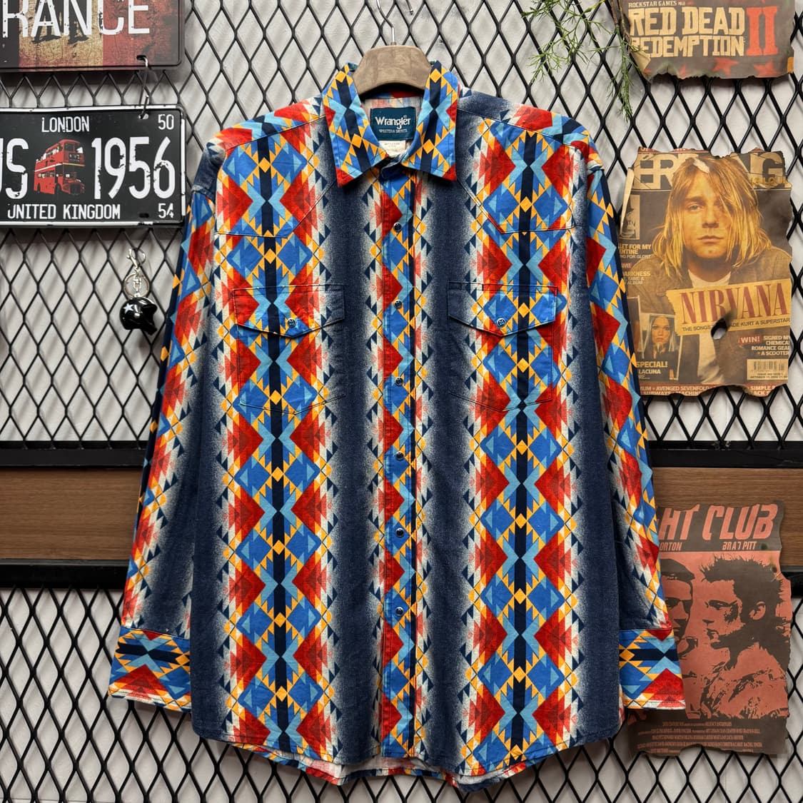 랭글러 네이티브 아메리칸 패턴 웨스턴 셔츠 레드 블루 배색 상품이미지1