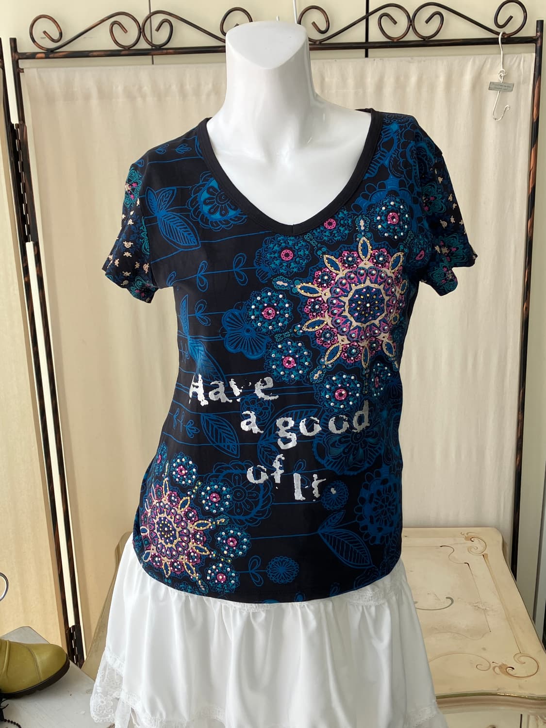 oriental flower blue half t-shirt 상품이미지1