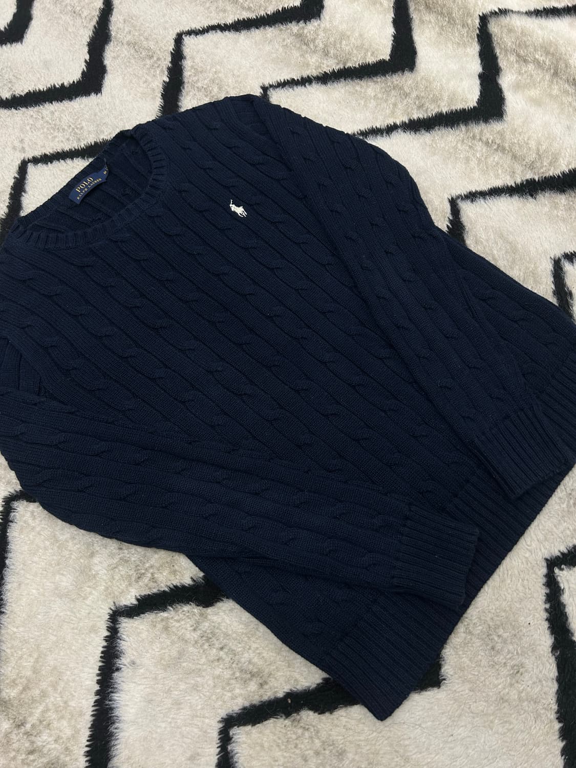 [M]폴로랄프로렌 라운드 꽈배기 니트/네이비 상품이미지1