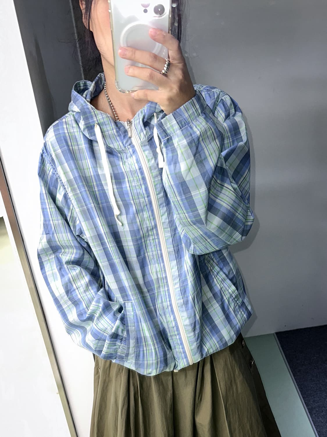 first down blue check hood windbreaker 상품이미지1