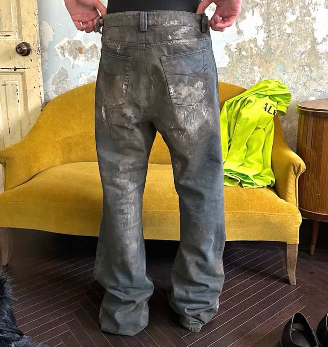 TRIANGLE PROJECT 23AW 다크그레이 바지 팬츠 머드 페인팅 상품이미지2