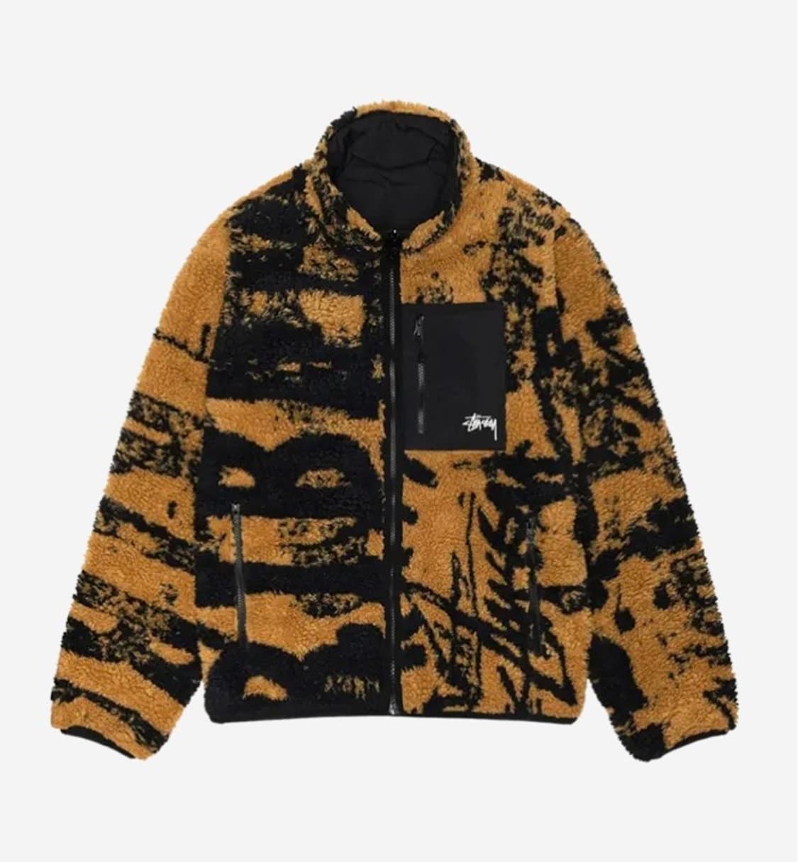 [L]새상품 스투시 쉐르파 리버시블 자켓 스탬프 옐로우 상품이미지1