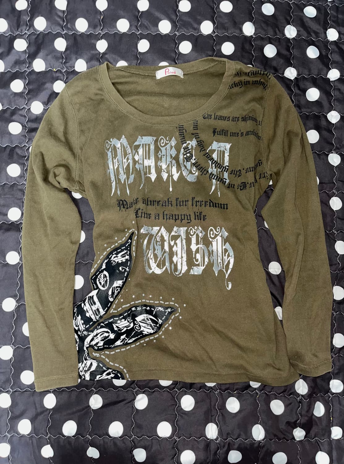 갸루 펑크 슬리브 카키 프린팅 긴팔티셔츠 오네갸루 빈티지y2k 상품이미지2