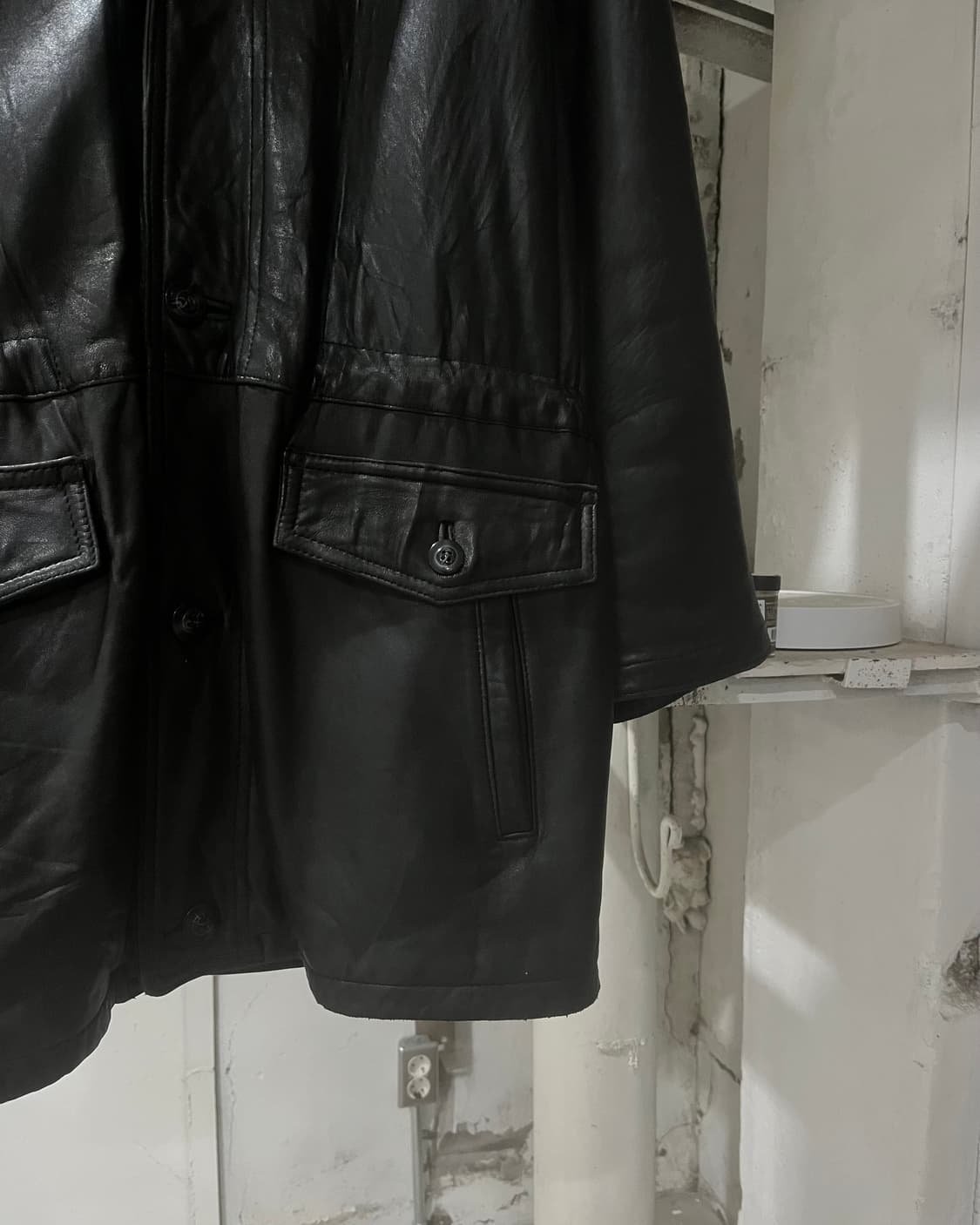 90s vtg leather hood coat (sheep skin) 상품이미지5