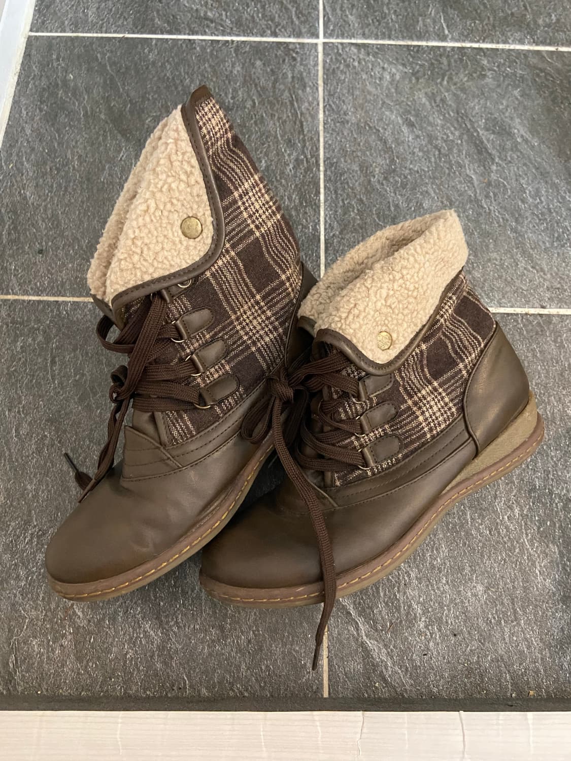 빈티지 모리걸 사와코 체크 털 부츠 상품이미지2