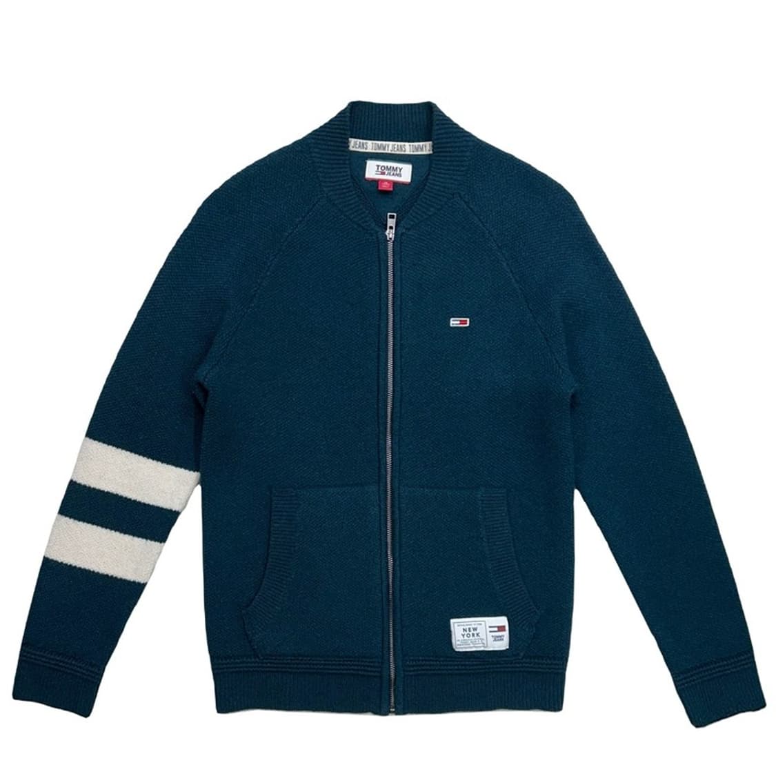 타미힐피거 그린 타미진스 로고 자수 블루종 니트 집업 가디건 XS 상품이미지1