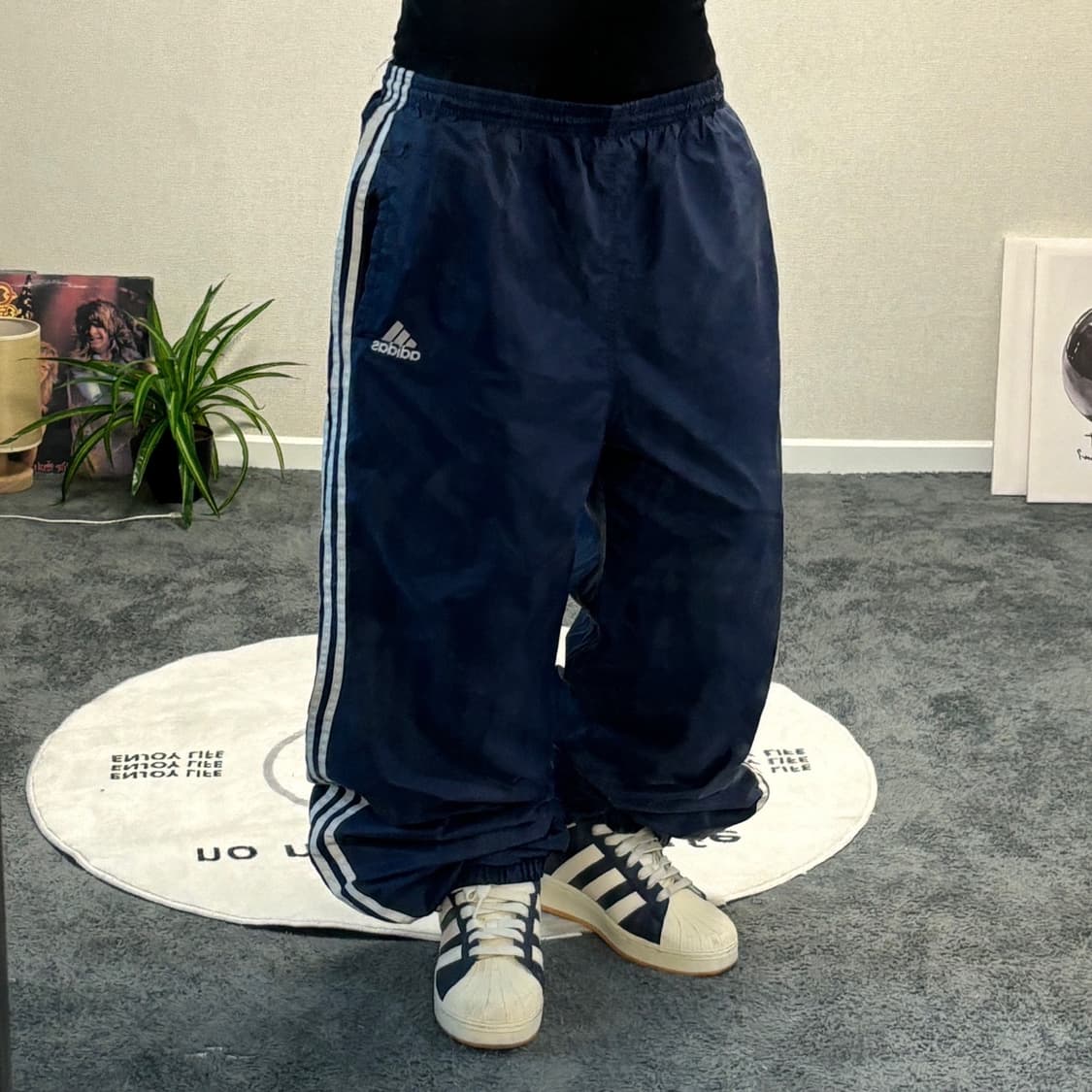 90s ADIDAS 올드스쿨 네이비 와이드 트랙팬츠 상품이미지2