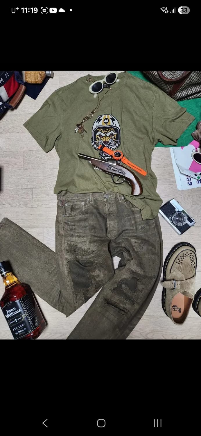 POLO RALPH LAUREN 카키 올리브 데님 팬츠 카모플라주 성조기 상품이미지3