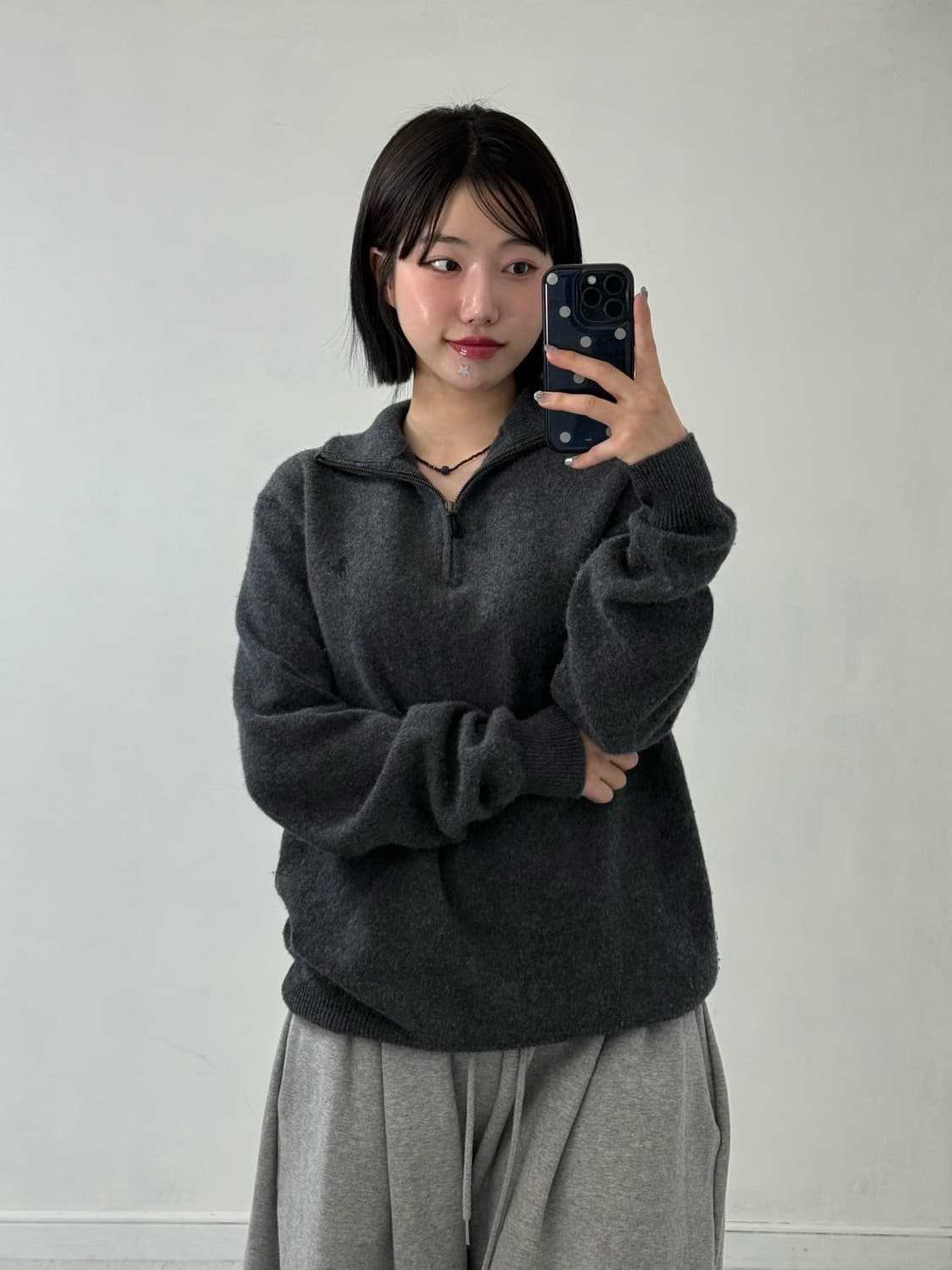 폴로 차콜 반집업 니트 상품이미지3