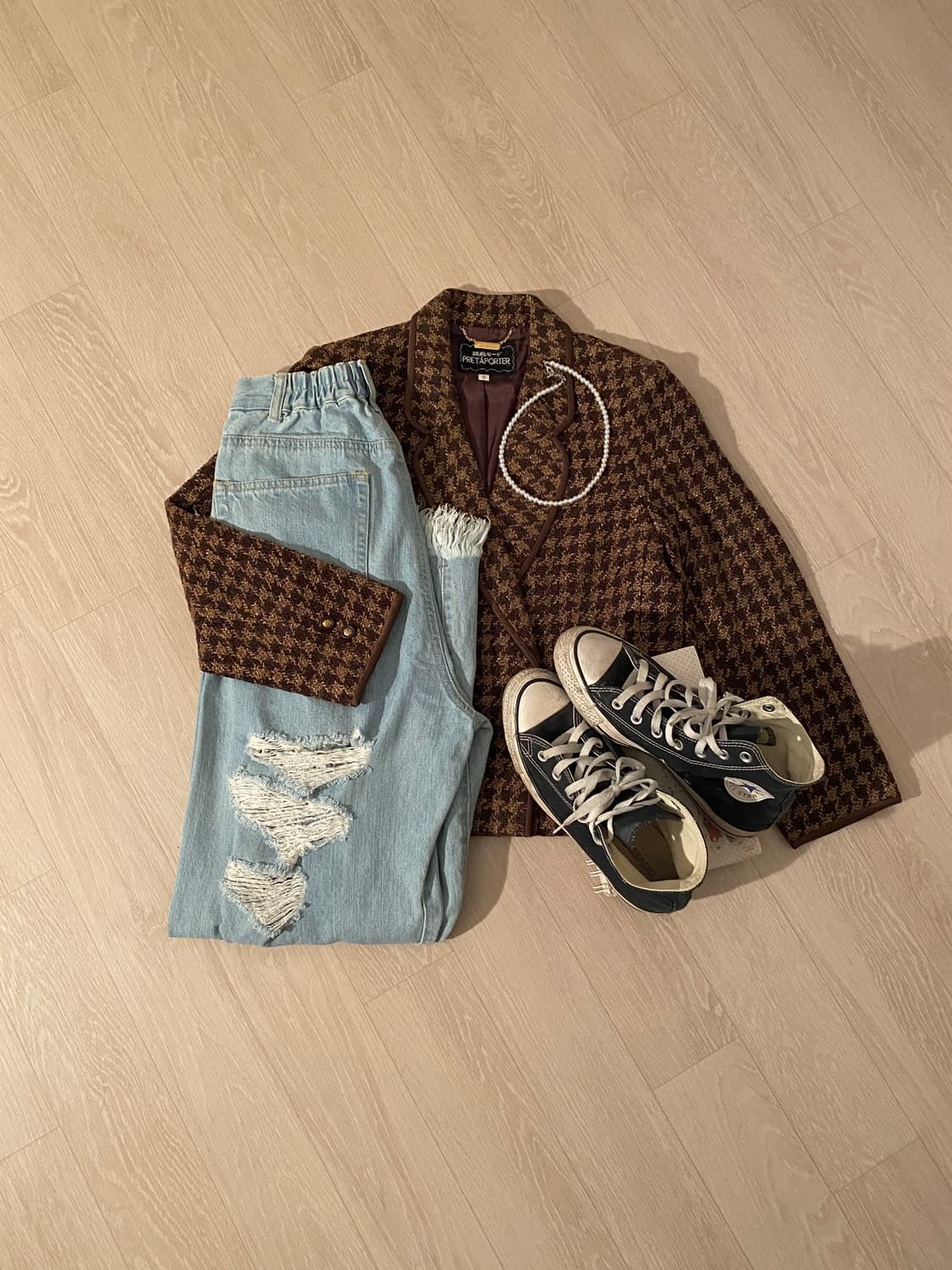 Retro Houndstooth Chocolate Check Jacket 상품이미지2