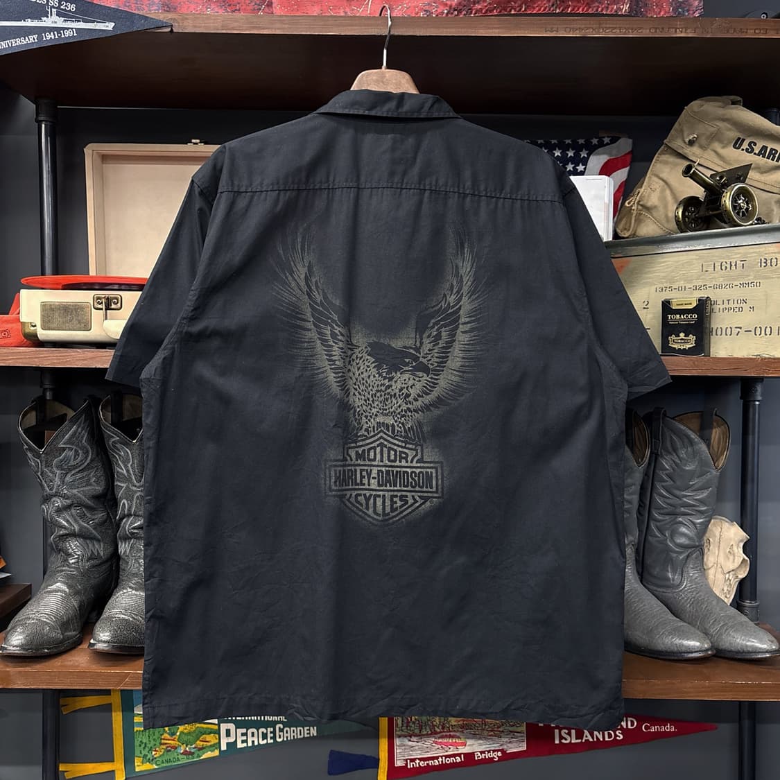 00s 할리데이비슨 브론즈 바앤쉴드 이글스 스텐실 워크셔츠 N1188 상품이미지2