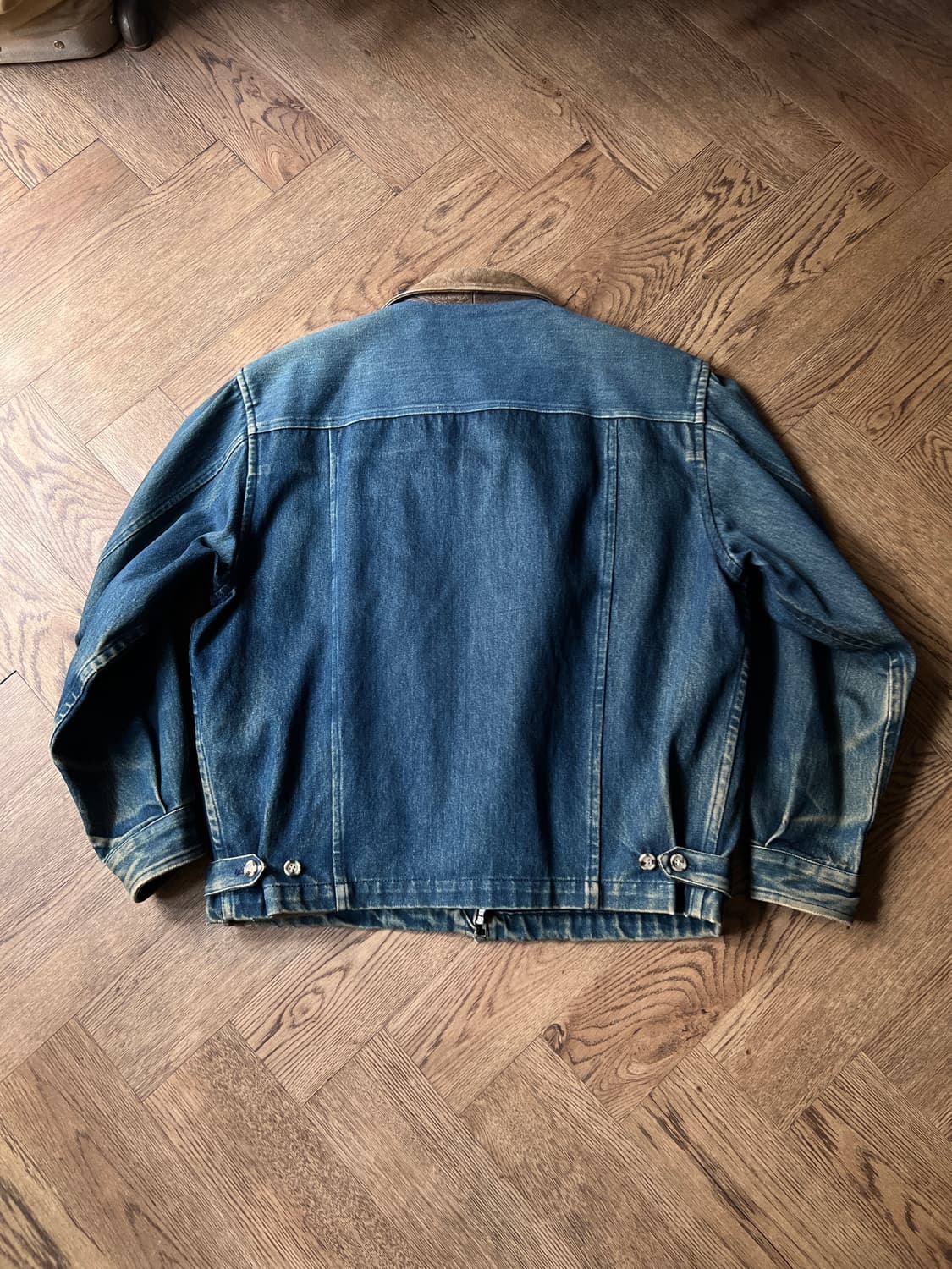 [M]90's KENT USA 쉐르파 라이닝 레더 카라 데님 자켓 상품이미지7