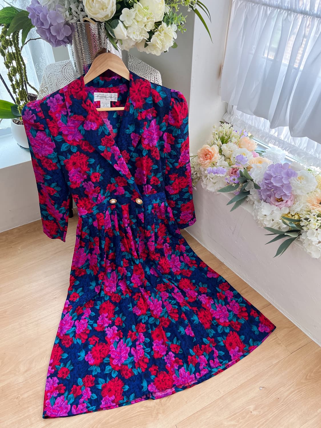 네이비 로즈 진주 더블버튼 원피스 상품이미지2