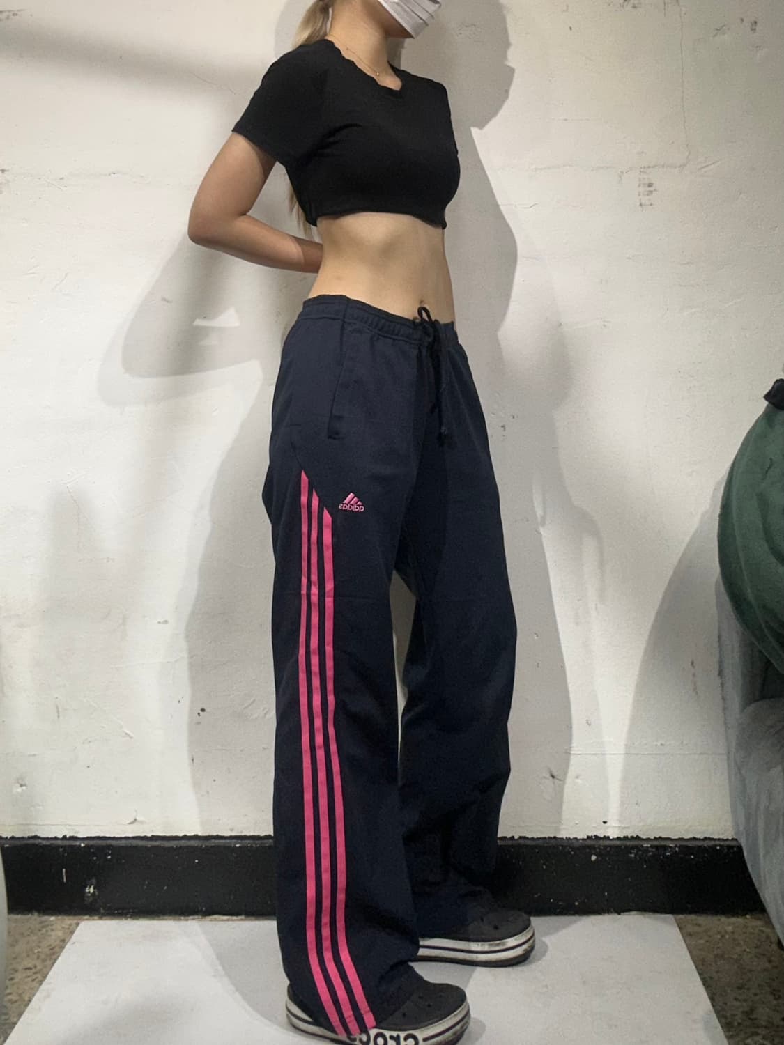 아디다스 네이비 핑크 삼선 와이드 팬츠 M 상품이미지1