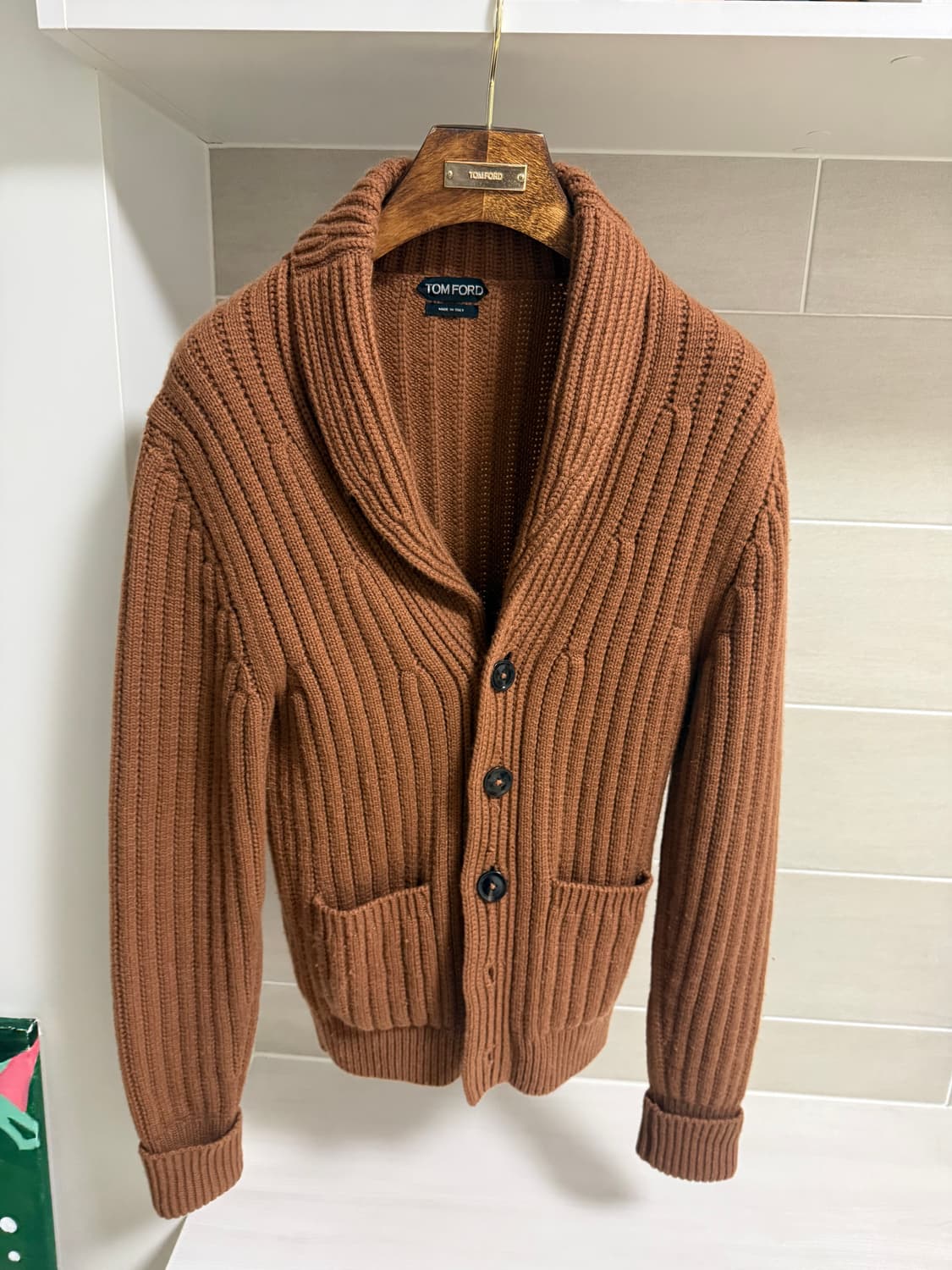 톰포드 / 울 캐시미어 리브드 가디건, 카멜 / 48 상품이미지1