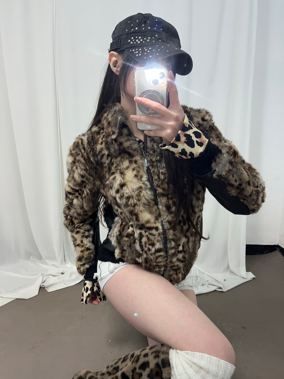 레오파드 래빗퍼 레더 자켓 (양가죽+래빗퍼) 상품이미지3