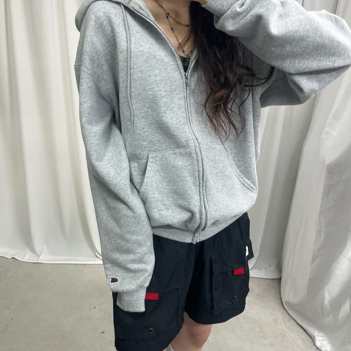 Champion gray hood zip-up 상품이미지3