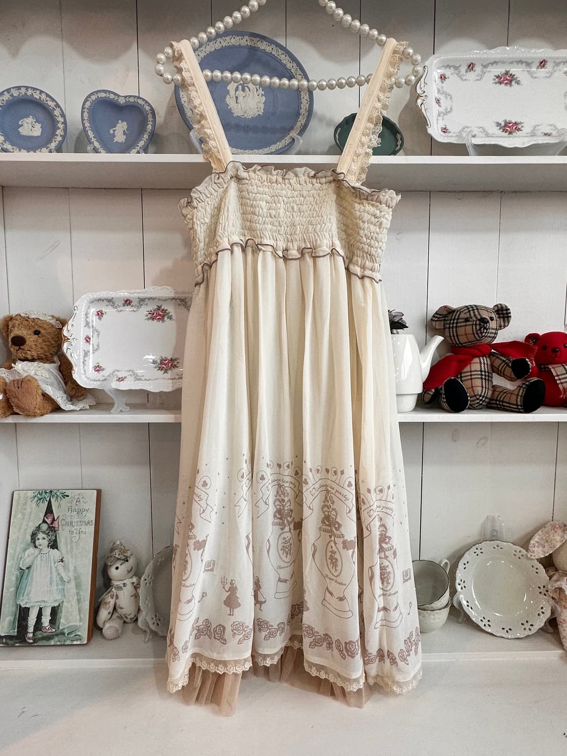 애로우) 크림 로맨틱 스모킹 원피스 상품이미지5