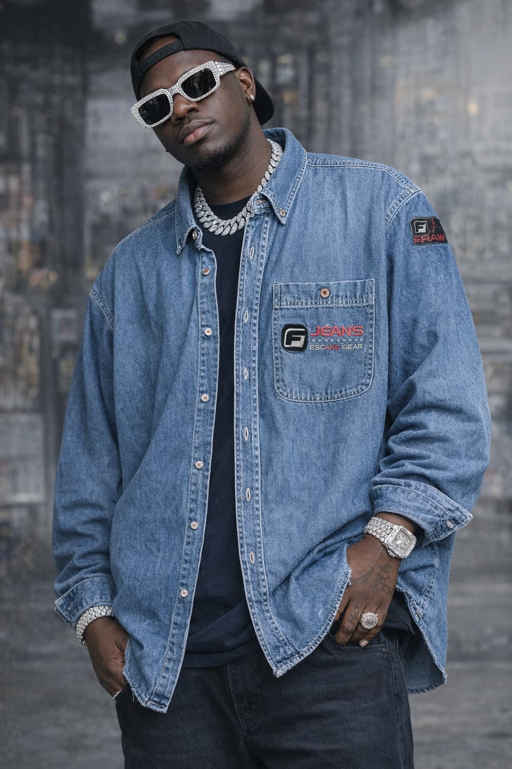 90s 푸부FUBU 진청 데님 빅셔츠 상품이미지10