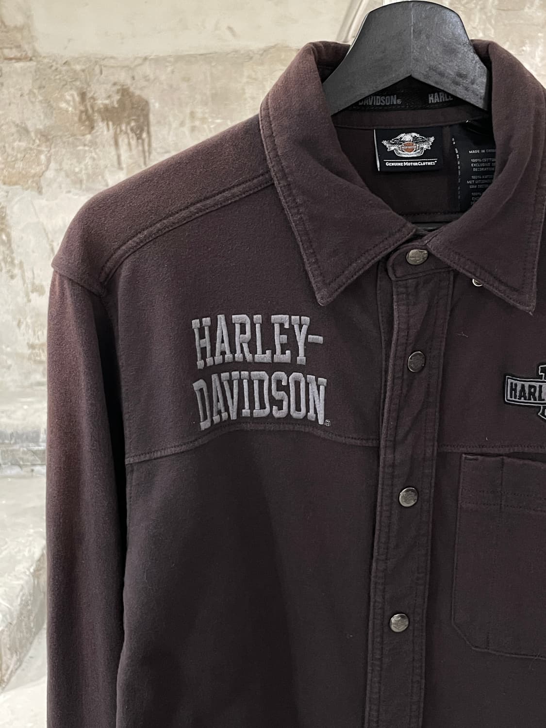 할리 데이비슨 브라운 싱글 포켓 스냅버튼 코튼 셔츠 상품이미지2
