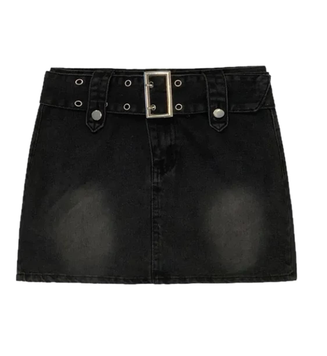 블랙 워싱데님 벨트 스커트  상품이미지1