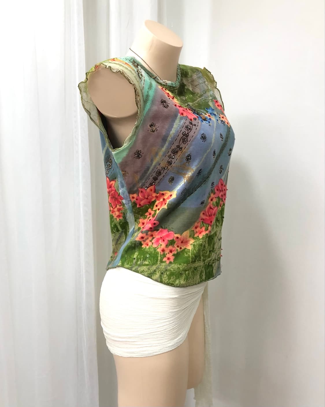 oriental floral lace trimmed sleeveless 상품이미지2