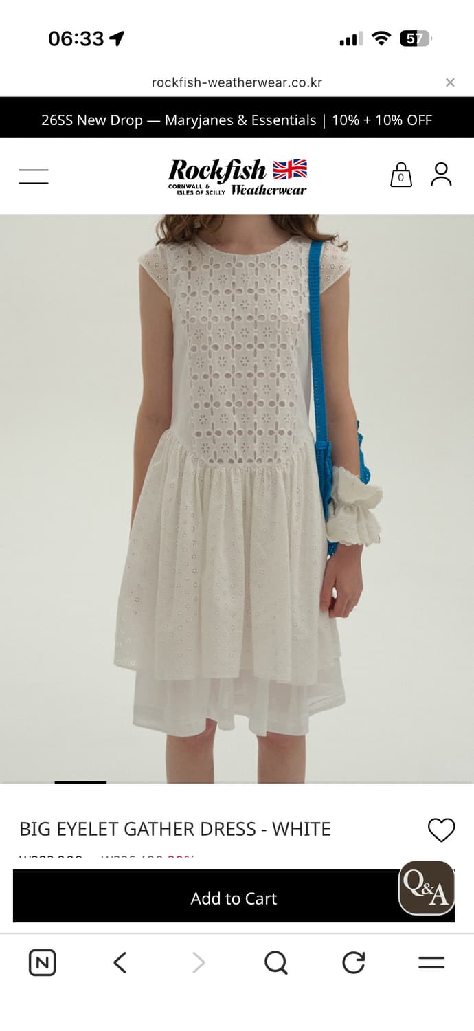 (무배)클로르 BIG EYELET GATHER DRESS - WHITE  상품이미지2