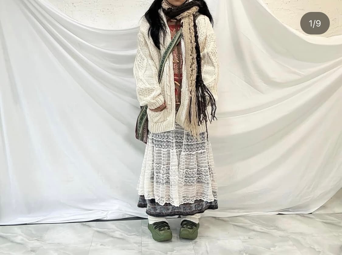 케이블니트집업, 인디언패턴자켓, 히피스커트, 시스루스커트 상품이미지1