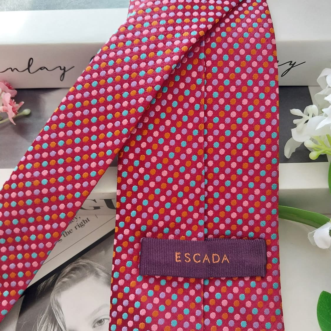 에스까다 실크 와인 도트 자수 넥타이 8.9cm S~A+등급 K2141 상품이미지6
