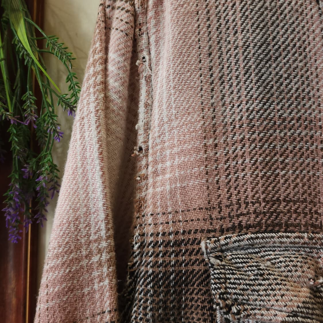 90s 빈티지 체크셔츠 헤비 플란넬 워크셔츠 썬페이딩 핑크 블랙 m 상품이미지9