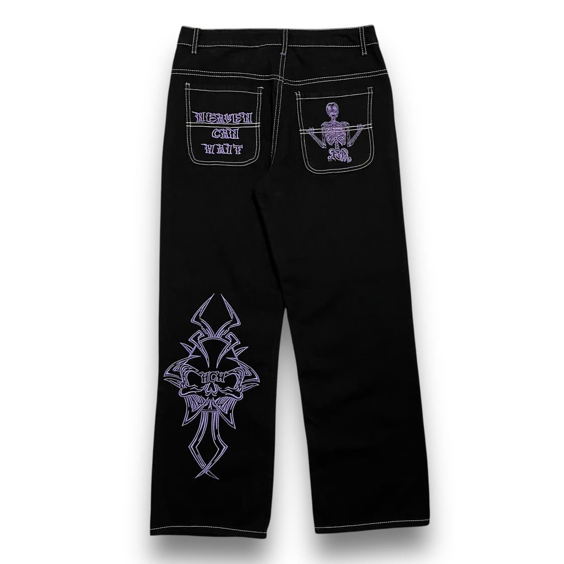 펑크 HCW 퍼플 스컬 크로스 다크 코튼 팬츠 상품이미지1