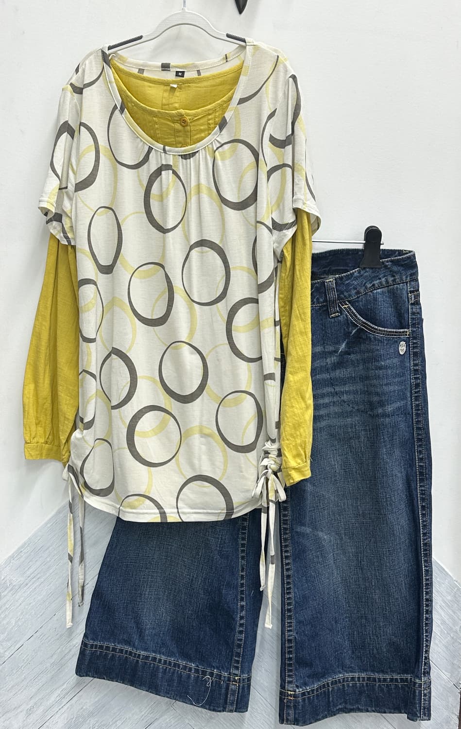 💛하구미의 에스닉 코디세트💛 레이어드 셔츠 반팔 7부 데님 팬츠 상품이미지2