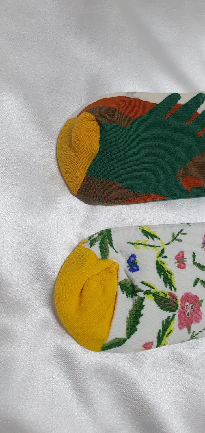 크림베이지 그린브라운 플라워 추상화 Bonne Maison 본메종 양말  상품이미지6