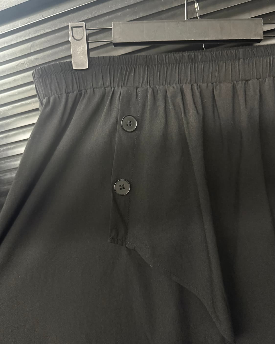 보니스팍스 블랙 망사 랩 스커트 사선 린넨 느낌 밴딩 치마 블랙 다크웨어 상품이미지3