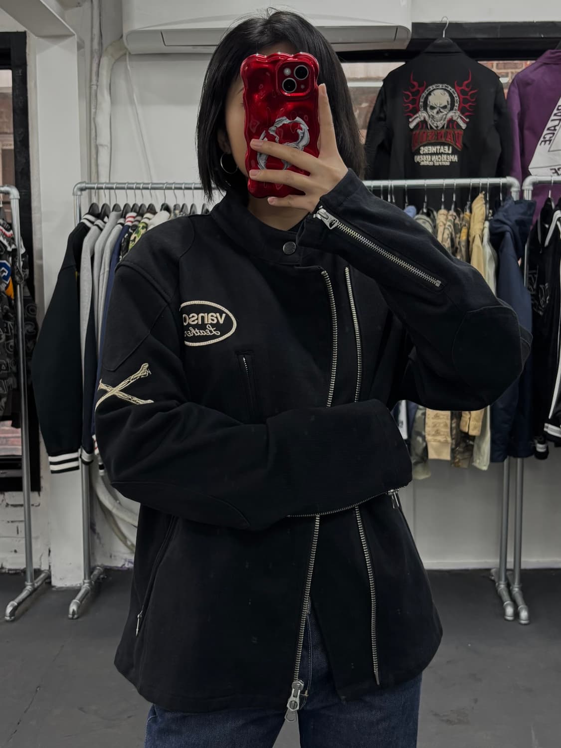 밴슨 레더 코튼 바이커 자켓 상품이미지2