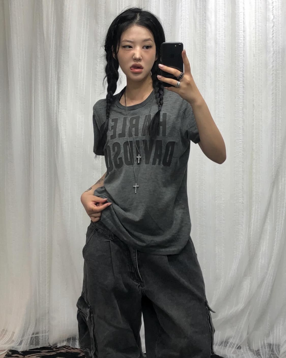 할리데이비슨 그레이 y2k 티셔츠 상품이미지1