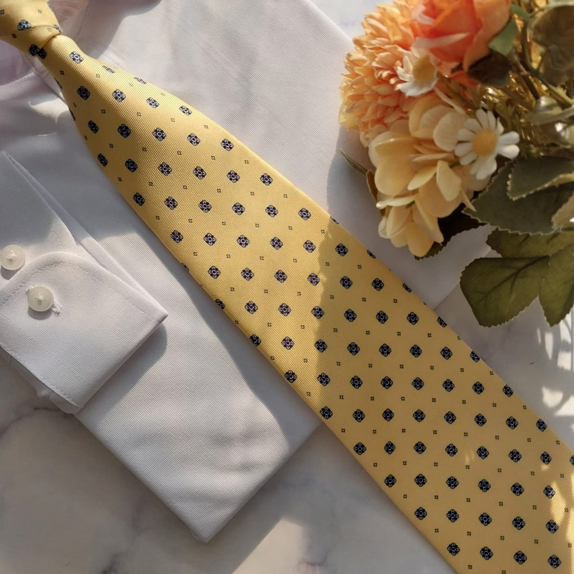 프란지 실크 레몬 플라워 모티브 넥타이 9.3cm 새제품 K1630
 상품이미지8