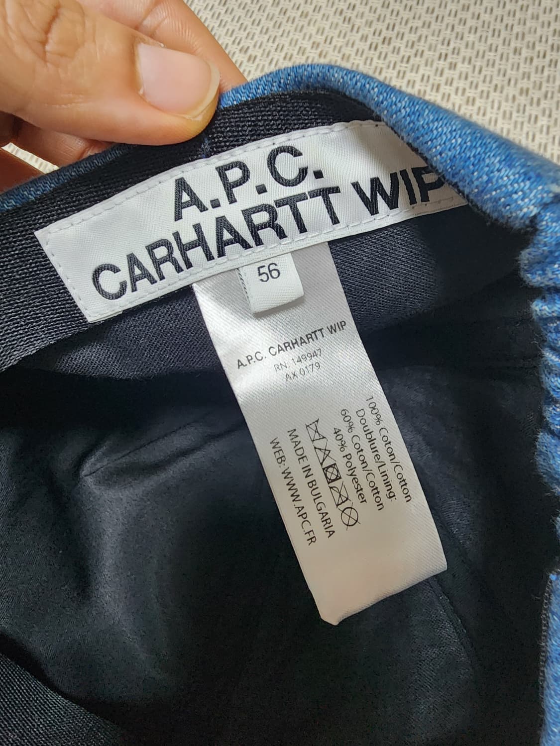 (정품) A.P.C 아페쎄 x 칼하트 데님 인디고 볼캡 모자 상품이미지8